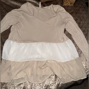 Beige and White Layered Long Sleeve Top